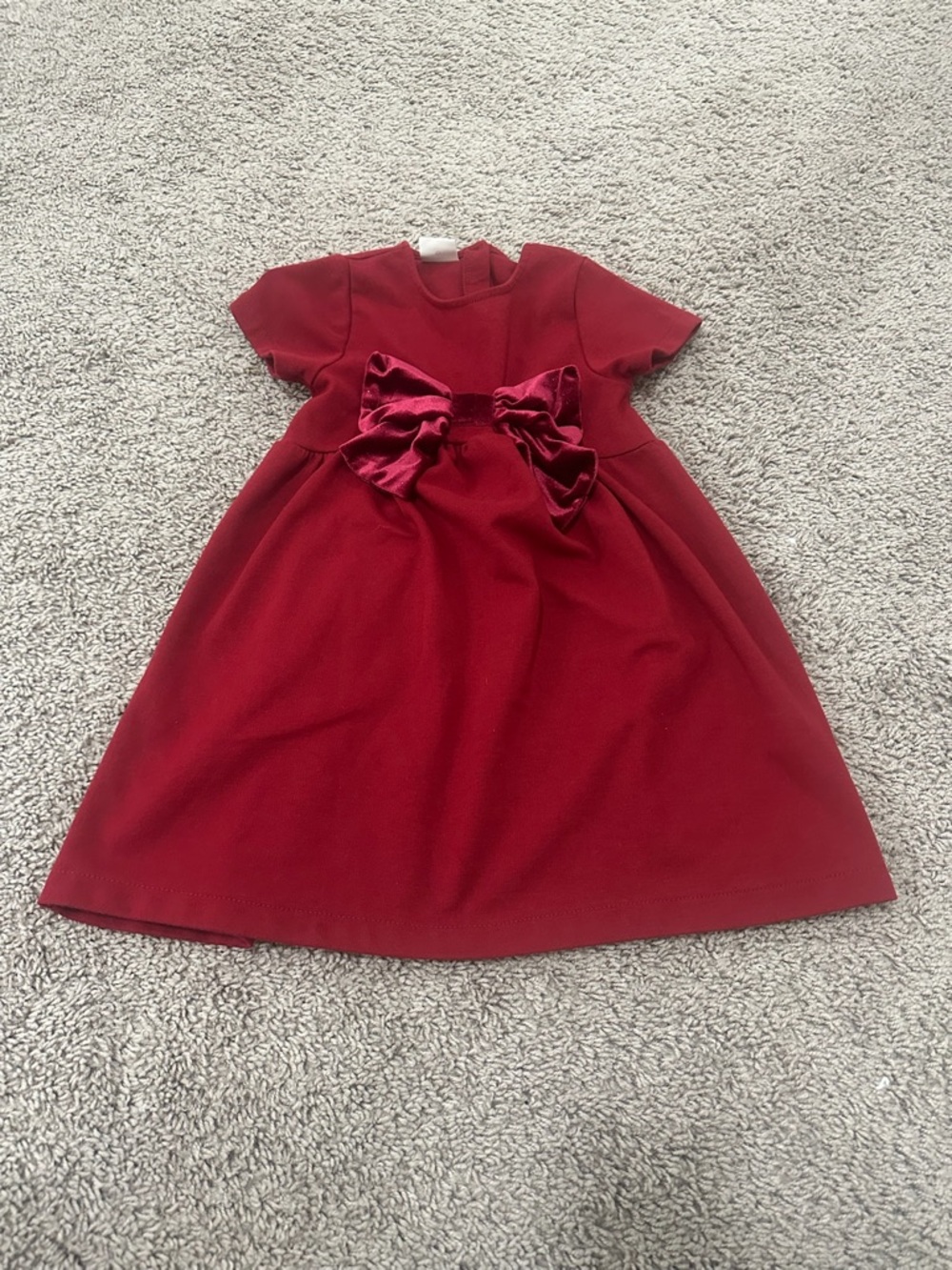Zara Girls Crimson Red Velvet Bow Dress